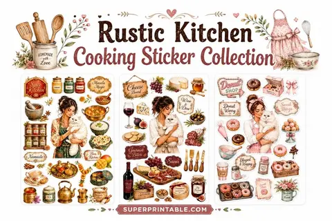 Rustic Kitchen Cooking Sticker Collection Feature Image