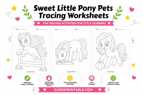 Sweet Little Pony Pets Tracing Worksheets Feature Image
