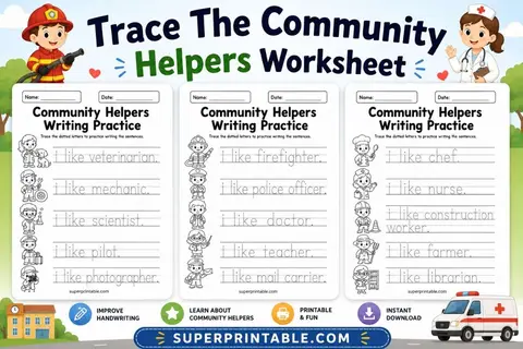Trace The Community Helpers Worksheet Feature Image