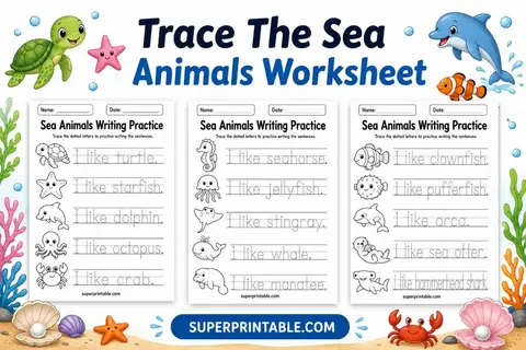 Trace The Sea Animals Worksheet Feature Image
