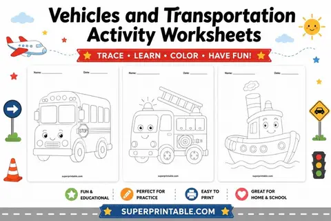 Vehicles and Transportation Activity Worksheets Feature Image
