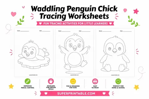 Waddling Penguin Chick Tracing Worksheets Feature Image