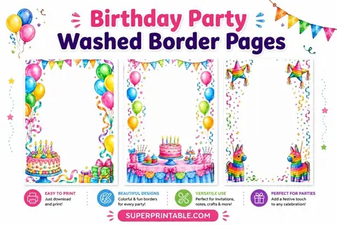 10+ Birthday Party Washed Border Pages Feature Image