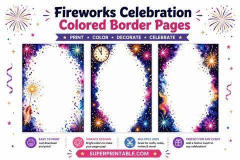 10+ Fireworks Celebration Colored Border Pages Feature Image
