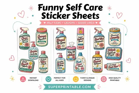 10+ Funny Self Care Sticker Sheets Feature Image