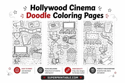 10+ Hollywood Cinema Doodle Coloring Pages Feature Image