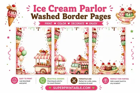10+ Ice Cream Parlor Washed Border Pages Feature Image