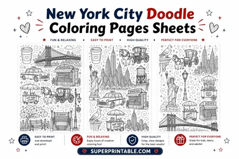 10+ Free New York City Doodle Coloring Pages Collection