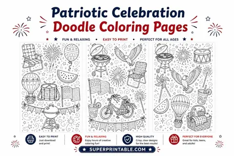 10+ Patriotic Celebration Doodle Coloring Pages Feature Image