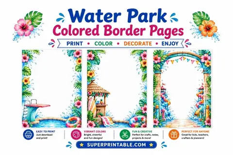 10+ Water Park Colored Border Pages Feature Image