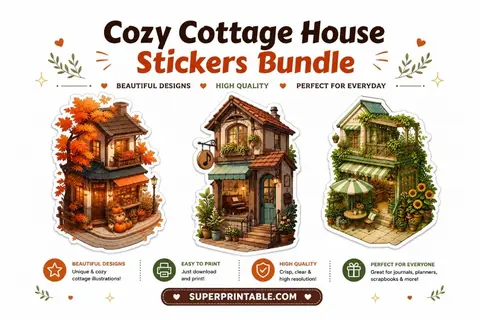 12+ Cozy Cottage House Stickers Bundle Feature Image
