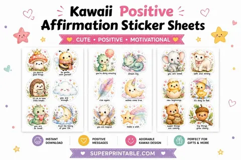 12+ Kawaii Positive Affirmation Sticker Sheets Feature Image