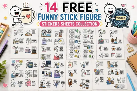 14 Free Funny Stick Figure Stickers Sheets Collection