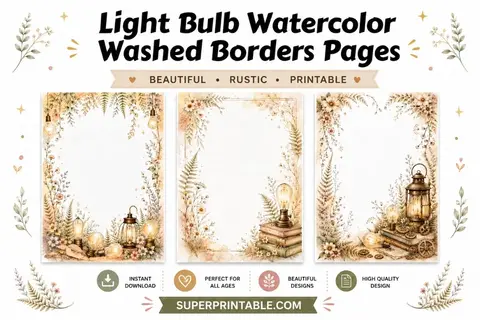 19 Light Bulb Watercolor Washed Borders Pages Feature Image