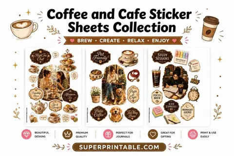 20 Coffee and Cafe Sticker Sheets Collection Feature Image