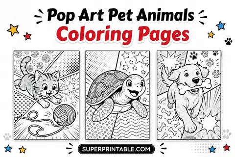 20 Pop Art Pet Animals Coloring Pages Feature Image