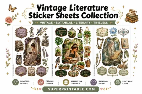 25 Vintage Literature Sticker Sheets Collection Feature Image