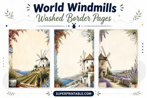25+ World Windmills Washed Border Pages Feature Image