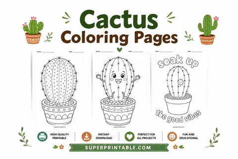 30+ Cactus Coloring Pages Feature Image