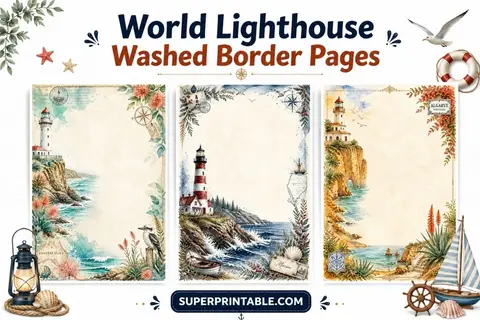 30 Free World Lighthouse Washed Border Pages