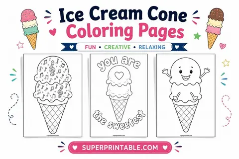 30+ Ice Cream Cone Coloring Pages Feature Image