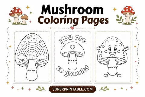 30+ Mushroom Coloring Pages Feature Image