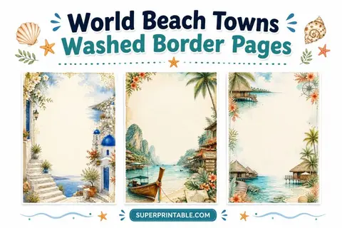 25+ World Beach Towns Washed Border Pages Feature Image