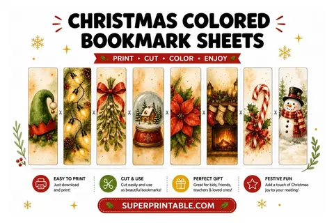 6 Free Christmas Colored Bookmark Sheets Feature Image