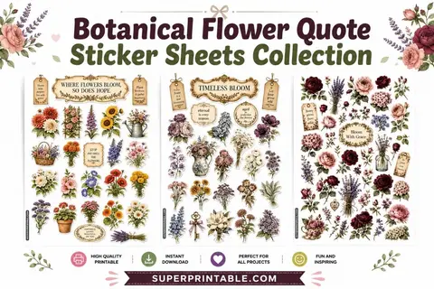 Botanical Flower Quote Sticker Sheets Collection Feature Image