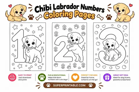 Chibi Labrador Numbers Coloring Pages Feature Image