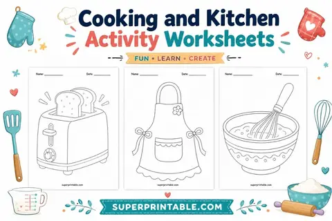 Cooking and Kitchen Activity Worksheets Feature Image
