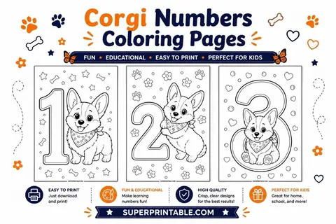 Corgi Numbers Coloring Pages Feature Image