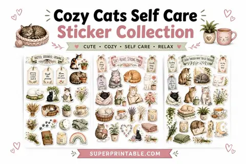 Cozy Cats Self Care Sticker Collection Feature Image