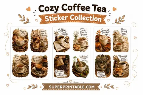 Free Cozy Coffee Tea Sticker Collection