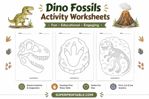 Dino Fossils Activity Worksheets Feature Image