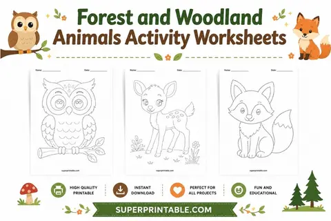 Forest and Woodland Animals Activity Worksheets Feature Image