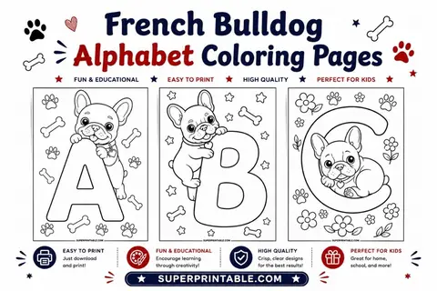 French Bulldog Alphabet Coloring Pages Feature Image