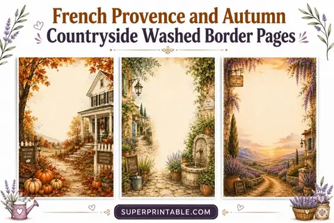 Free French Provence and Autumn Countryside Washed Border Pages
