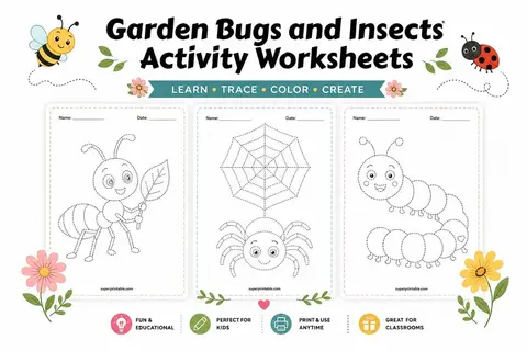 Garden Bugs and Insects Activity Worksheets Feature Image