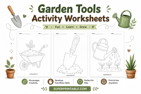 Garden Tools Activity Worksheets Feature Image