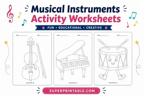 Musical Instruments Activity Worksheets Feature Image