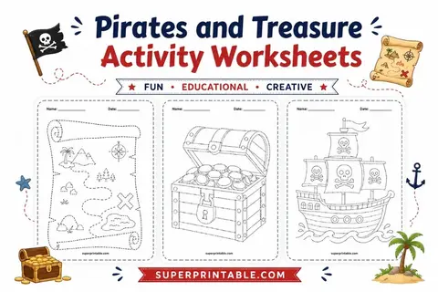Pirates and Treasure Activity Worksheets Feature Image