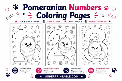 Pomeranian Numbers Coloring Pages Feature Image