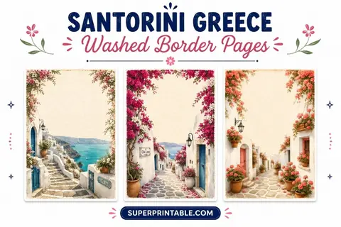 Santorini Greece Washed Border Pages Feature Image