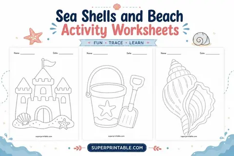 Sea Shells and Beach Activity Worksheets Feature Image