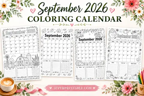 September 2026 Planner Coloring Calendars