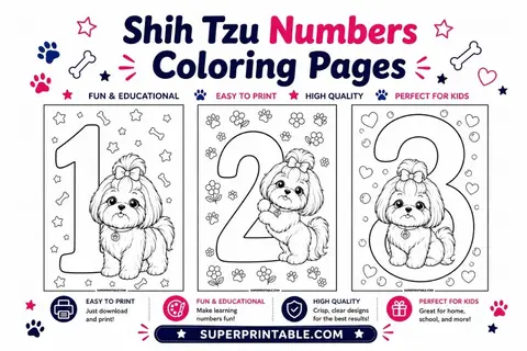 Shih Tzu Numbers Coloring Pages Feature Image