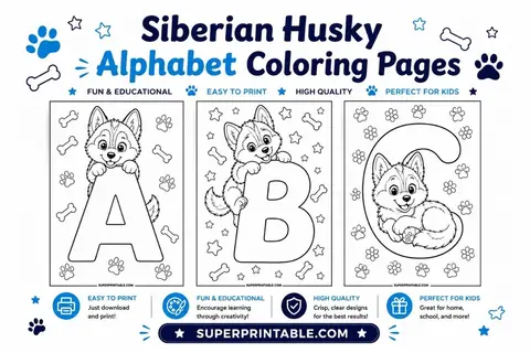 Siberian Husky Alphabet Coloring Pages Feature Image