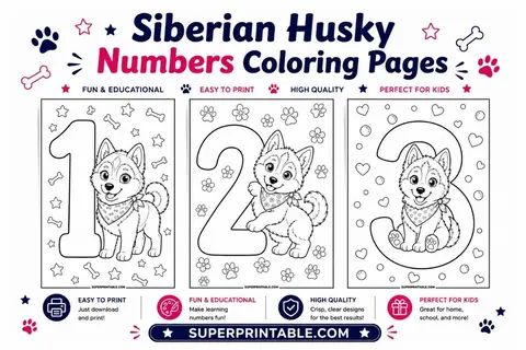 Siberian Husky Numbers Coloring Pages Feature Image