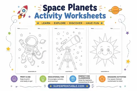 Space Planets Activity Worksheets Feature Image